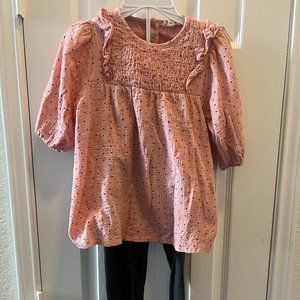 Jessica Simpson 6x outfit pink with gray polka dots gray leggings ruffle